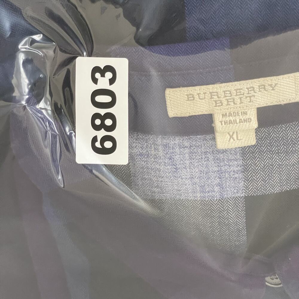 Burberry Brit Shirtdress Dress Womens XL Purple Plaid 3/4 Sleeve Cotton Pocket - Picture 14 of 15